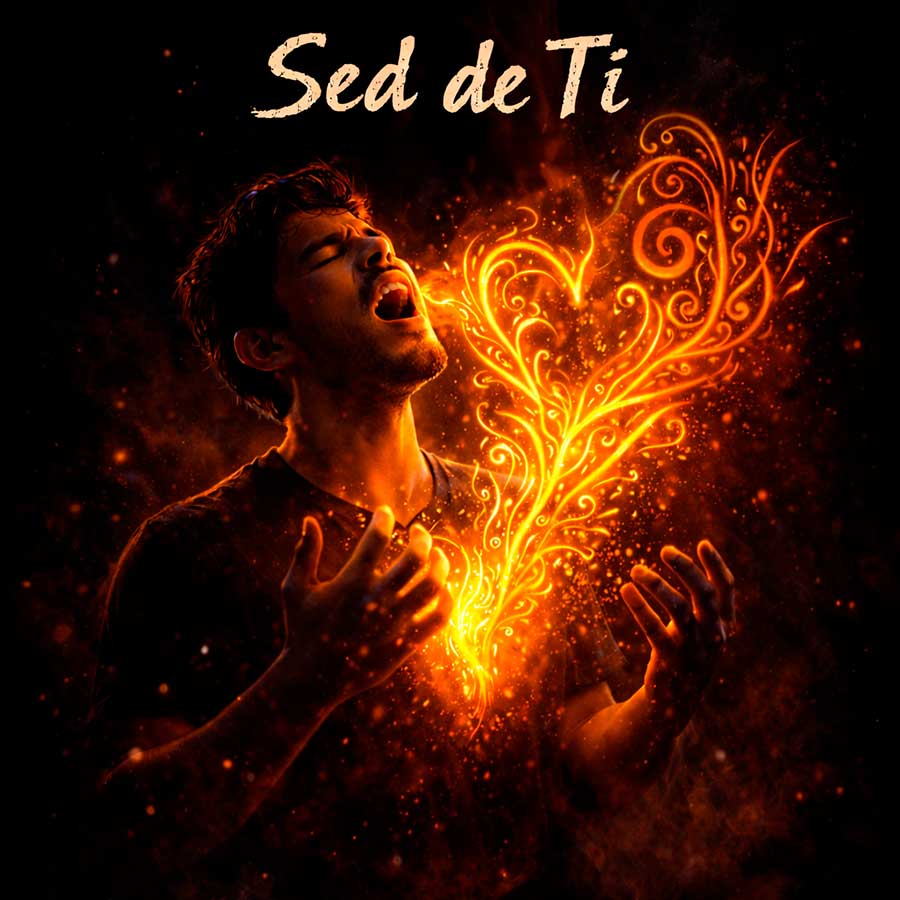 Man singing with glowing heart-shaped light representing worship and longing – Sed de Ti Salmo 63